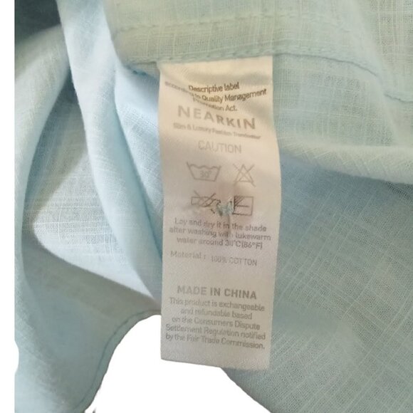 NEARKIN Light Blue Cotton Poplin Half Button Tunic Shirt Sz L - Picture 4 of 4